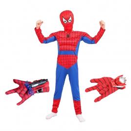 Set costum ultimate spiderman ideallstore® pentru copii, 100% poliester, 120-130 cm, rosu, manusa ventuze si discuri