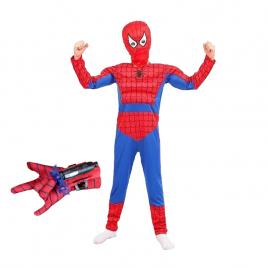 Set costum ultimate spiderman ideallstore® pentru copii, 100% poliester, 120-130 cm, rosu si manusa cu ventuze