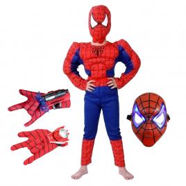 Set costum clasic spiderman cu muschi ideallstore®, 5-7 ani, 110-120 cm, manusa ventuze, discuri si masca led