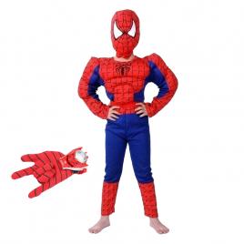 Set costum clasic spiderman cu muschi ideallstore®, 5-7 ani, 110-120 cm, rosu si manusa cu discuri
