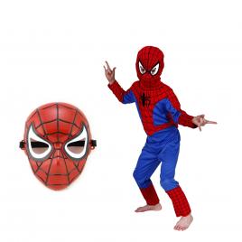 Set costum first spiderman ideallstore® pentru copii, 100% poliester, 110-120 cm si masca plastic