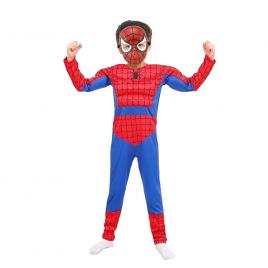 Set costum ultimate spiderman ideallstore® pentru copii, 100% poliester, 5-7 ani, rosu si masca plastic