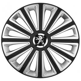 Set 4 capace roti Silver/black cu inel cromat Trend R16 pentru gama auto Peugeot