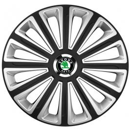 Set 4 capace roti Silver/black cu inel cromat Trend R16 pentru gama auto Skoda