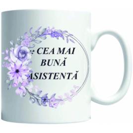 Cana personalizata cu mesaj cea mai buna asistenta purple flowers 330 ml Creative Rey R