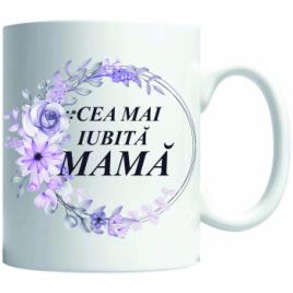 Cana personalizata cu mesaj cea mai iubita mama purple flowers 330 ml Creative Rey R