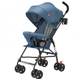 Carucior sport, Clasic, Albastru, Pentru copii intre 6 si 36 luni, Pliabil, Cu copertina pentru protectie UV, 8 roti, 4 roti pivotante in fata si blocare roti in spate, Centura de siguranta in 3 puncte