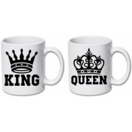 Set cani personalizate cu mesaj negru King Queen 2x330 ml Creative Rey R