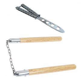 Set briceag de antrenament ideallstore®, basic blade, otel inoxidabil, 22 cm si nunceag din lemn