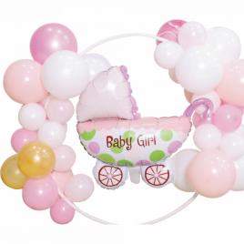 Set 41 baloane baby girl si suport rotund din plastic