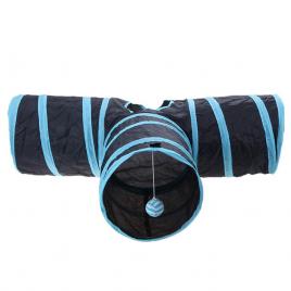 Tunel de joaca pentru pisici catei si iepurasi Aexya negru cu albastru 78 cm lungime 24 cm inaltime