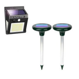 Set de 2 aparate solare ultrasonice contra rozatoare si lampa solara de perete cu 60 LED-uri Aexya multicolor