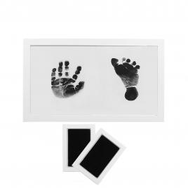 Set de rama foto si 2 kit-uri de amprente pentru manuta si piciorus bebelus cu cerneala fara murdarie Aexya Alb 23 x 17.5 cm