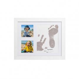 Baby handprint - kit amprente mulaj cu cerneala gri, pentru manuta si piciorus, tiny memories frame, non-toxic, 10x15 cm, alb