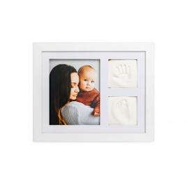 Baby handprint - kit mulaj cu dubla amprenta, tiny memories frame, cu rama foto, 10x15 cm, alb
