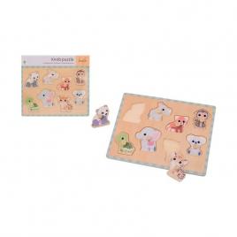 Joueco - puzzle din lemn certificat fsc, familia wildies, 30 x 27 cm, 8 piese, multicolor