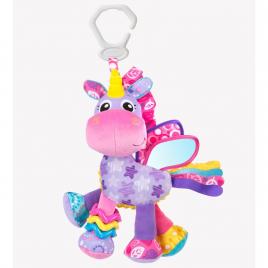 Jucarie mare pentru carucior, scoica auto si patut, cu jucarie de dentitie, cu sunete, activity friend stella unicorn, 39 cm, playgro