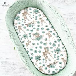 Miminu - cearceaf cu elastic pentru landou, carucior si cosulet, dimensiune 80x35 cm, din bumbac, sweet deer mint