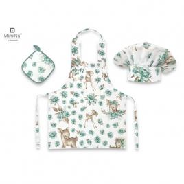 Miminu - set micutul bucatar, cu sort, o boneta si accesoriu pentru vase calde, sweet deer mint