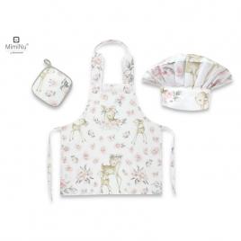 Miminu - set micutul bucatar, cu sort, o boneta si accesoriu pentru vase calde, sweet deer pink