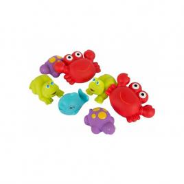 Set 8 animalute de baie, fara gauri, cu gentuta pentru transport, fara bpa, floating sea friends, playgro, blue