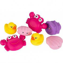 Set 8 animalute de baie, fara gauri, cu gentuta pentru transport, fara bpa, floating sea friends, playgro, pink