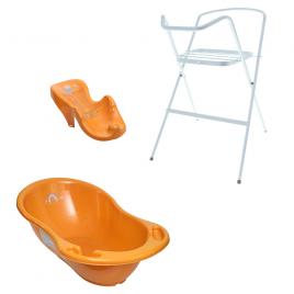 Set pachet cadita baie meteo portocaliu 102 cm + suport anatomic si suport metalic 102 cm copii, bebelusi