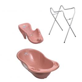 Set pachet cadita baie meteo roz 102 cm + suport anatomic si suport universal copii, bebelusi