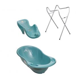 Set pachet cadita baie meteo turcoaz 102 cm + suport anatomic si suport universal copii, bebelusi