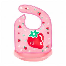 Bocioland - baveta impermeabila cu buzunar detasabil, dimensiune 21x21 cm, strawberry