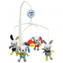 Carusel muzical pentru patut, cu 5 jucarii din plus, rabbits and dogs, baby mix