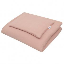 Lenjerie patut 2 piese, din muselina, cu perna si pilota, 100x70 cm, din materiale certificate oeko tex standard 100, new baby, pink