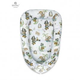 Miminu - cosulet bebelus pentru dormit, baby cocoon 75x55 cm, husa 100% bumbac, din bumbac certificat oeko tex standard 100, design, pirates blue