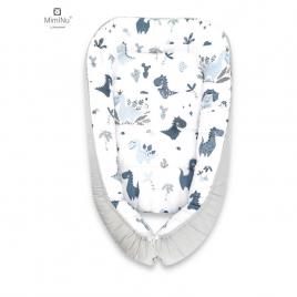 Miminu - cosulet bebelus pentru dormit, baby cocoon 75x55 cm, husa 100% bumbac, din bumbac certificat oeko tex standard 100, dino granat