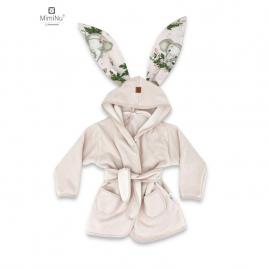 Miminu - halat de baie cu urechi 2 - 5 ani, moale, cu buzunare, cu cordon, din bumbac si thermo fleece, materiale certificate oeko tex standard 100, design, baby animals