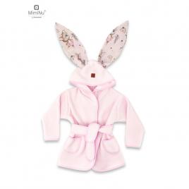 Miminu - halat de baie cu urechi 2 - 5 ani, moale, cu buzunare, cu cordon, din bumbac si thermo fleece, materiale certificate oeko tex standard 100, design, little ballerina pink