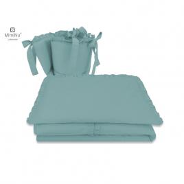 Miminu - lenjerie patut 3 piese, cu volanase, cu protectie laterala, din bumbac certificat oeko tex standard 100, pentru patut 120x60 cm, colectia royal, nepal green