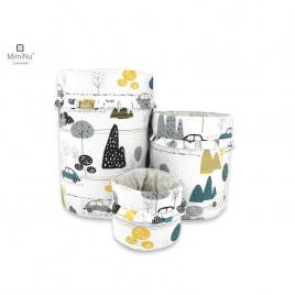 Miminu - set 3 cosuri rotunde cu dimensiuni generoase pentru depozitare jucarii, cu volanase, dimensiuni 50x35 cm, 35x30 cm, 19x23 cm, din bumbac certificat oeko tex standard 100, childrens journey grey