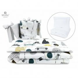 Miminu - set lenjerie patut 5 piese, cu pilota si perna, din bumbac certificat oeko tex standard 100, pentru patut 120x60 cm, fchildrens journey grey