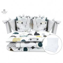 Miminu - set lenjerie patut cu 6 piese, cu pilota si perna, cu doua aparatori laterale, din bumbac certificat oeko tex standard 100, pentru patut 120x60 cm, childrens journey grey