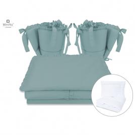 Miminu - set lenjerie patut cu 6 piese, cu volanase, cu pilota si perna, cu doua aparatori laterale, din bumbac certificat oeko tex standard 100, pentru patut 120x60 cm, colectia royal, nepal green