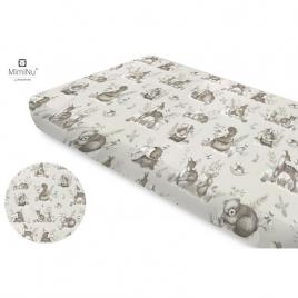 Miminu - cearceaf cu elastic, din bumbac certificat oeko tex standard 100, pentru pat 160x80 cm, design, calm forest beige