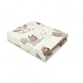 Qmini - cearceaf cu elastic pentru patut 140x70 cm, din bumbac certificat oeko tex standard 100, dragons beige