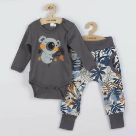 Set 2 piese: body cu maneca lunga, pantaloni, marime 56, din bumbac 100%, new baby, rebel graphite