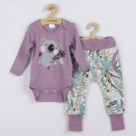 Set 2 piese: body cu maneca lunga, pantaloni, marime 56, din bumbac 100%, new baby, rebel lilac