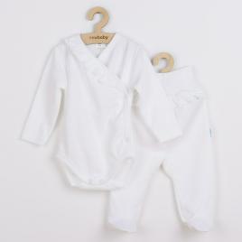 Set 2 piese: body cu maneca lunga si pantalonasi cu botosei, cu volanase, marime 56, din bumbac 100%, new baby, stripes white