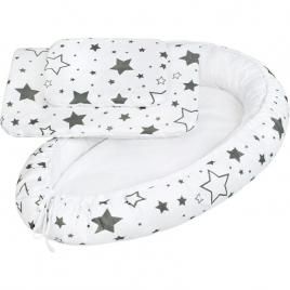 Set 3 piese, baby nest, cu paturica si pernuta, new baby, grey stars