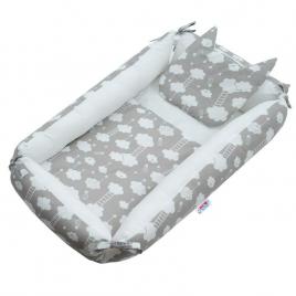 Set 3 piese, baby nest multifunctional, cu paturica si pernuta cu urechi, new baby, cloud grey