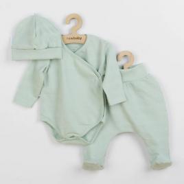 Set 3 piese: body cu maneca lunga, pantalonasi cu botosei, caciulita, marime 62, din bumbac 100%, new baby, i am mint