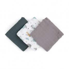 Petite&mars - set 3 scutece din muselina de bambus moussy grey planes, hipoalergenice, 68 x 68 cm, certificate oeko tex standard 100, multicolor